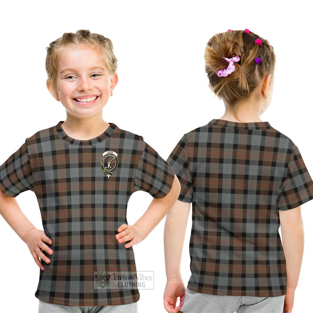 Gunn Weathered Tartan Kid T-Shirt with Family Crest - Tartanvibesclothing Shop