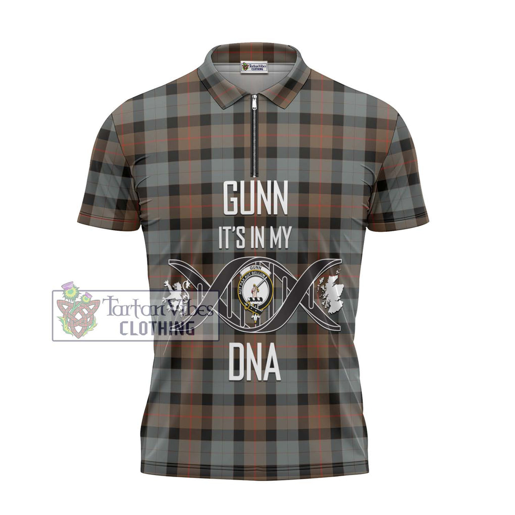 Gunn Weathered Tartan Zipper Polo Shirt with Family Crest DNA In Me Style - Tartanvibesclothing Shop