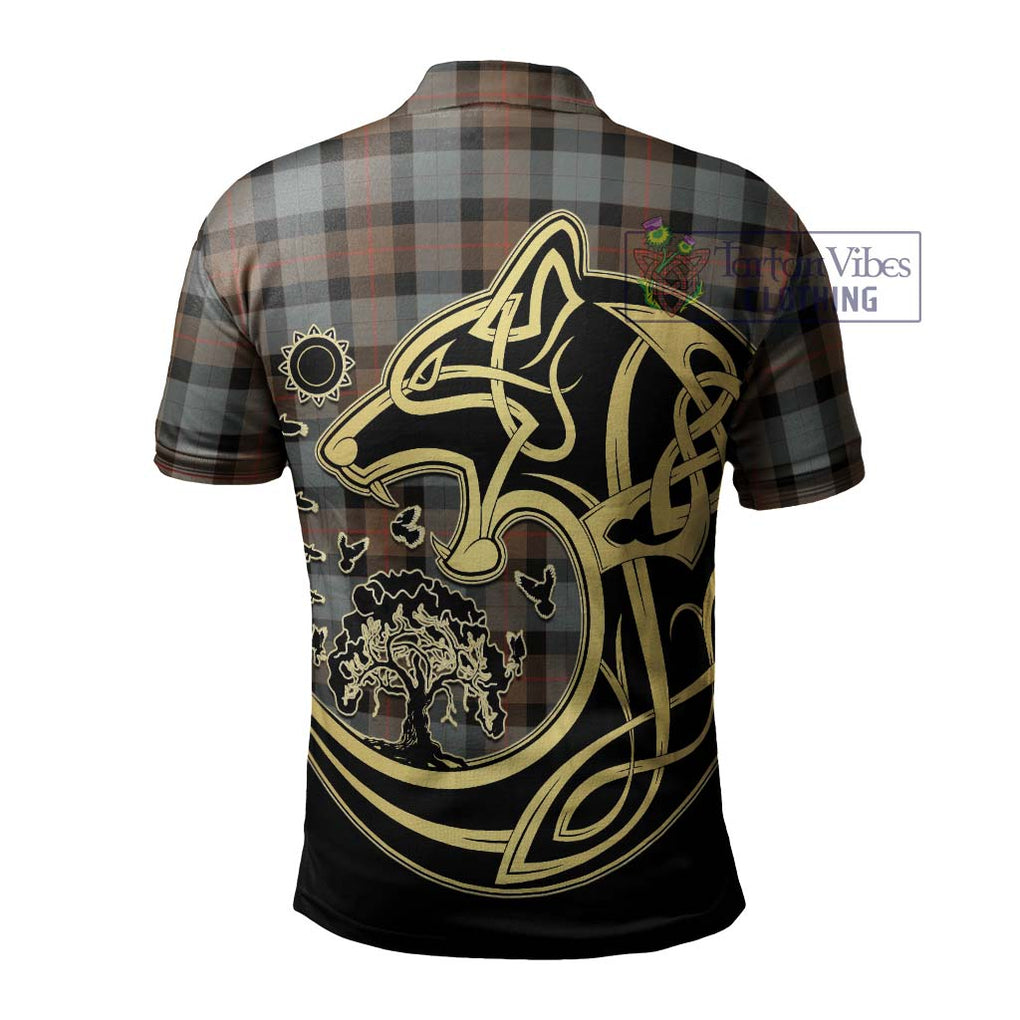 Gunn Weathered Tartan Polo Shirt with Family Crest Celtic Wolf Style - Tartanvibesclothing Shop