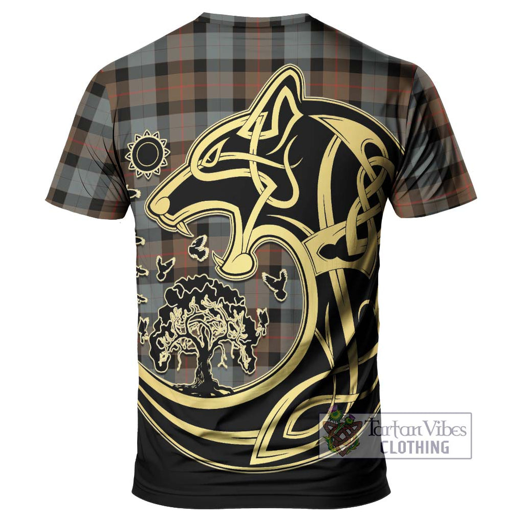 Gunn Weathered Tartan T-Shirt with Family Crest Celtic Wolf Style - Tartan Vibes Clothing