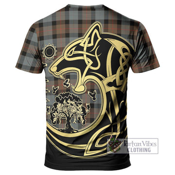 Gunn Weathered Tartan T-Shirt with Family Crest Celtic Wolf Style