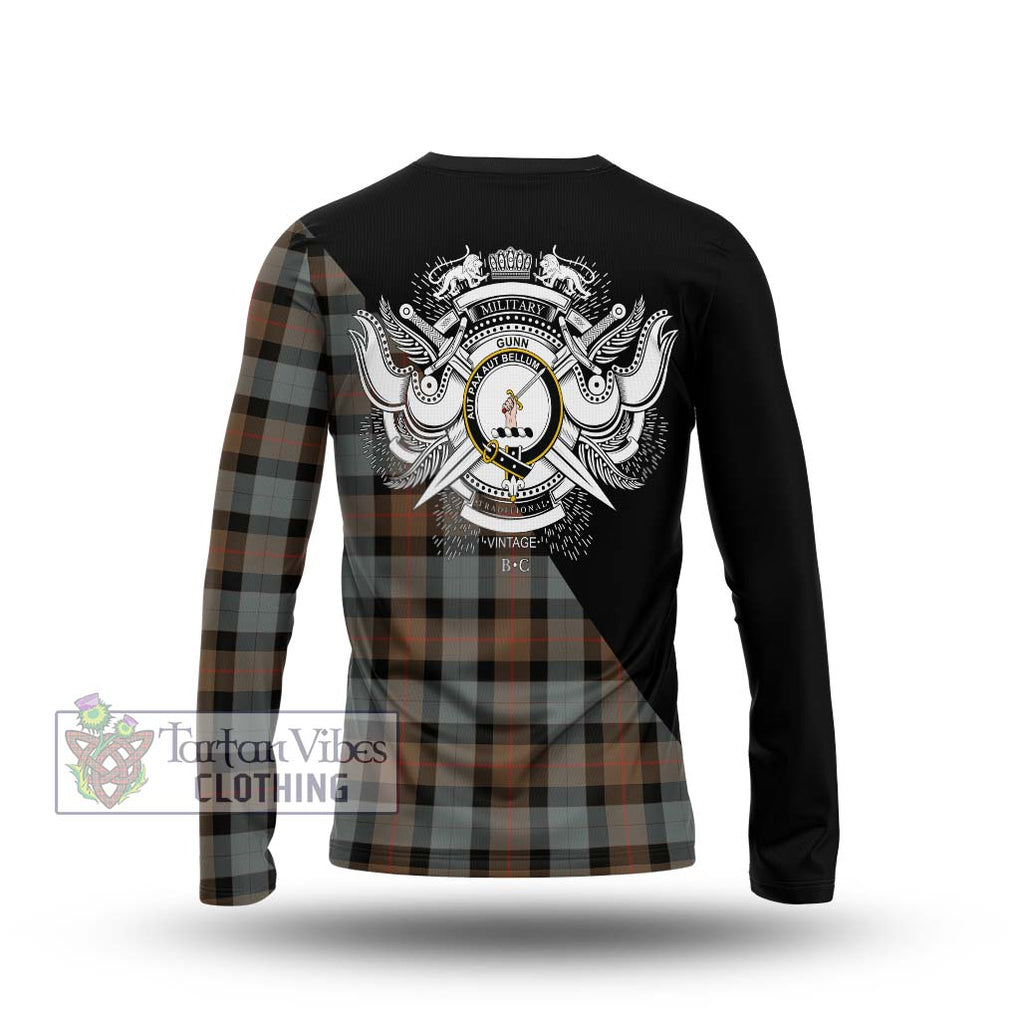 Gunn Weathered Tartan Long Sleeve T-Shirt with Family Crest and Military Logo Style - Tartanvibesclothing Shop