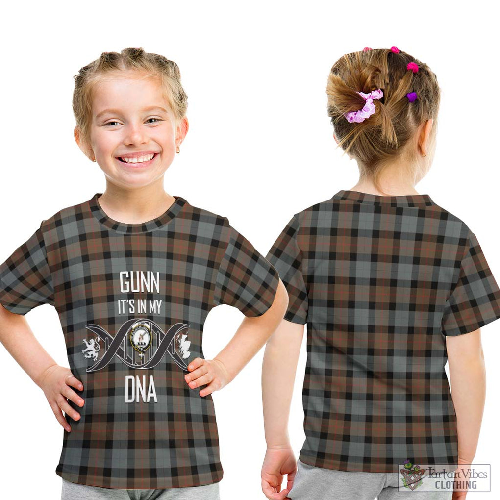 Gunn Weathered Tartan Kid T-Shirt with Family Crest DNA In Me Style - Tartanvibesclothing Shop