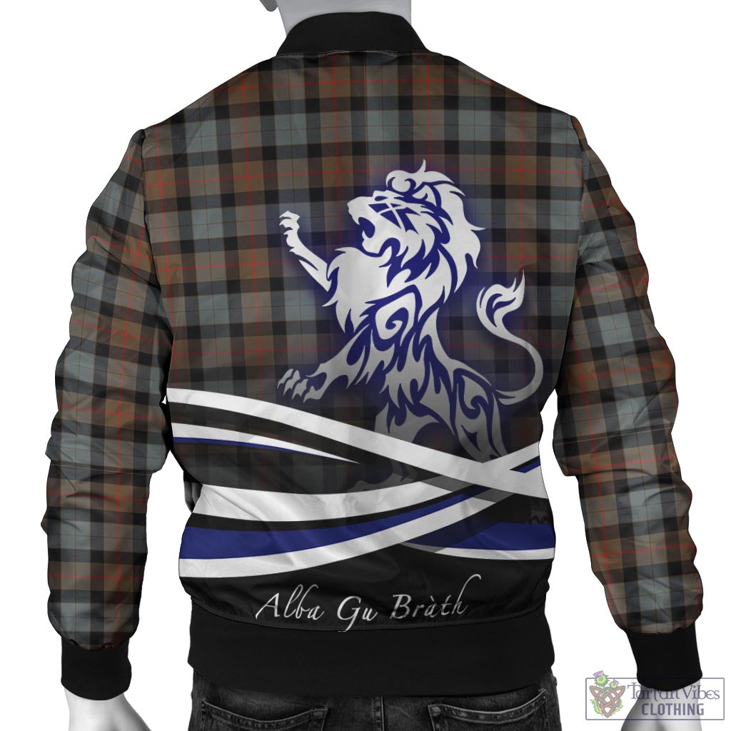 Tartan Vibes Clothing Gunn Weathered Tartan Bomber Jacket with Alba Gu Brath Regal Lion Emblem