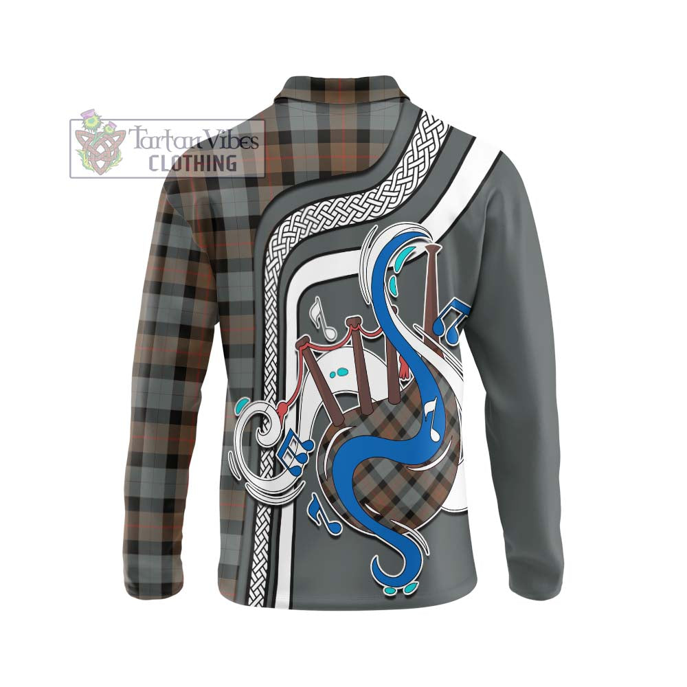 Tartan Vibes Clothing Gunn Weathered Tartan Long Sleeve Polo Shirt with Epic Bagpipe Style