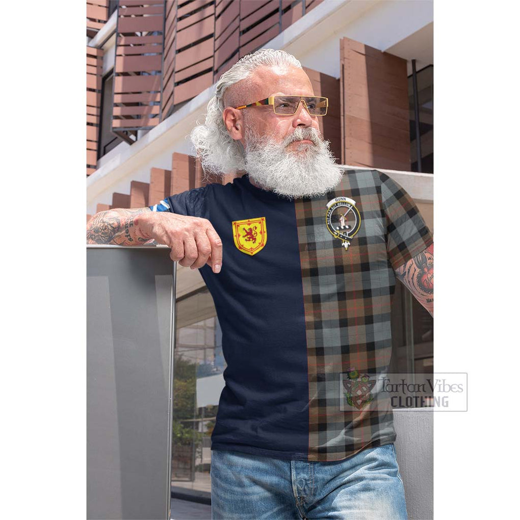 Tartan Vibes Clothing Gunn Weathered Tartan Cotton T-shirt with Scottish Lion Royal Arm Half Style