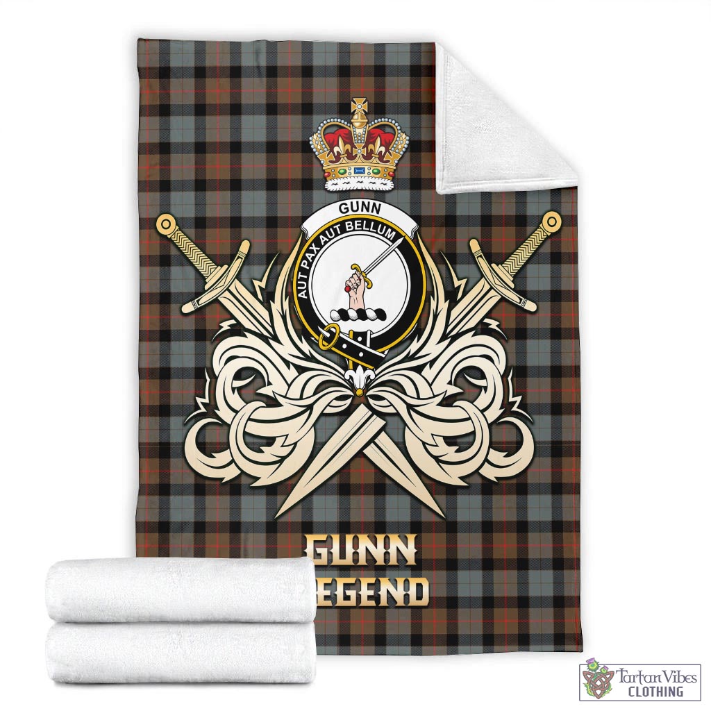 Tartan Vibes Clothing Gunn Weathered Tartan Blanket with Clan Crest and the Golden Sword of Courageous Legacy