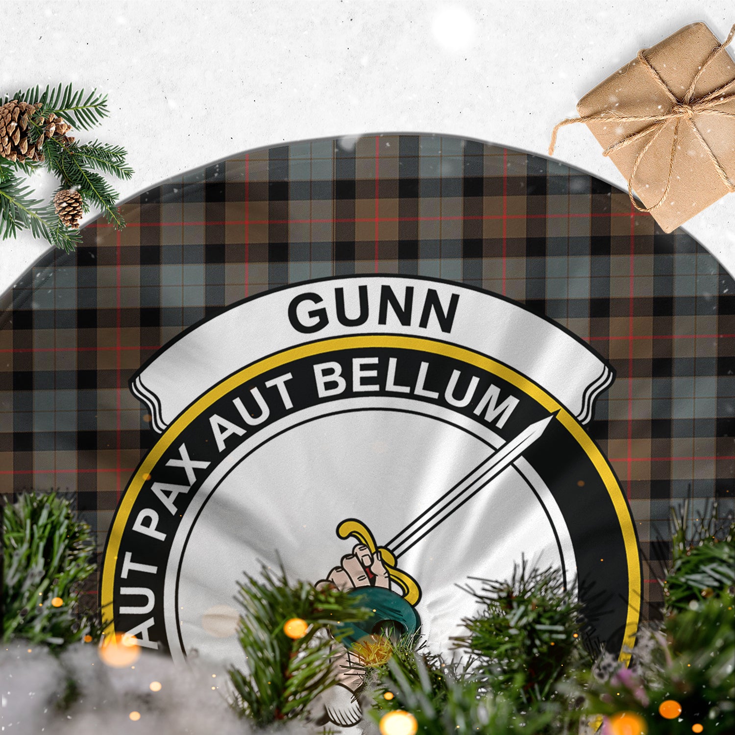 Gunn Weathered Tartan Christmas Tree Skirt with Family Crest - Tartanvibesclothing