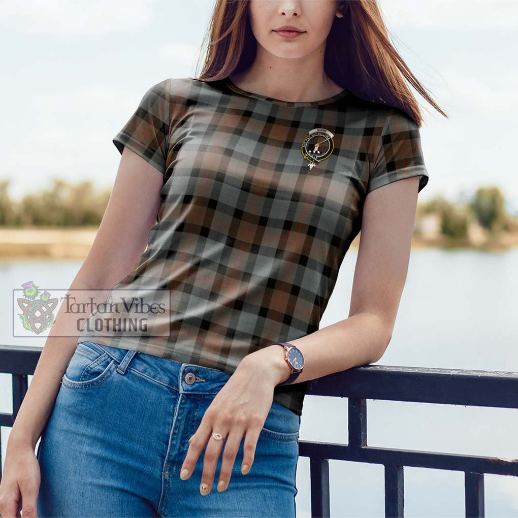 Gunn Weathered Tartan Cotton T-Shirt with Family Crest Women's Shirt - Tartanvibesclothing Shop