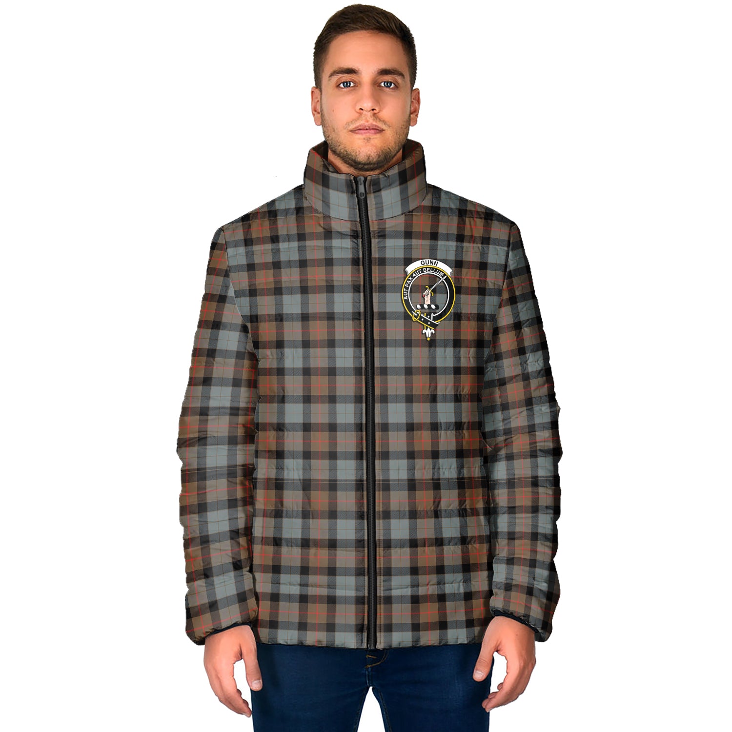 Gunn Weathered Tartan Padded Jacket with Family Crest - Tartan Vibes Clothing