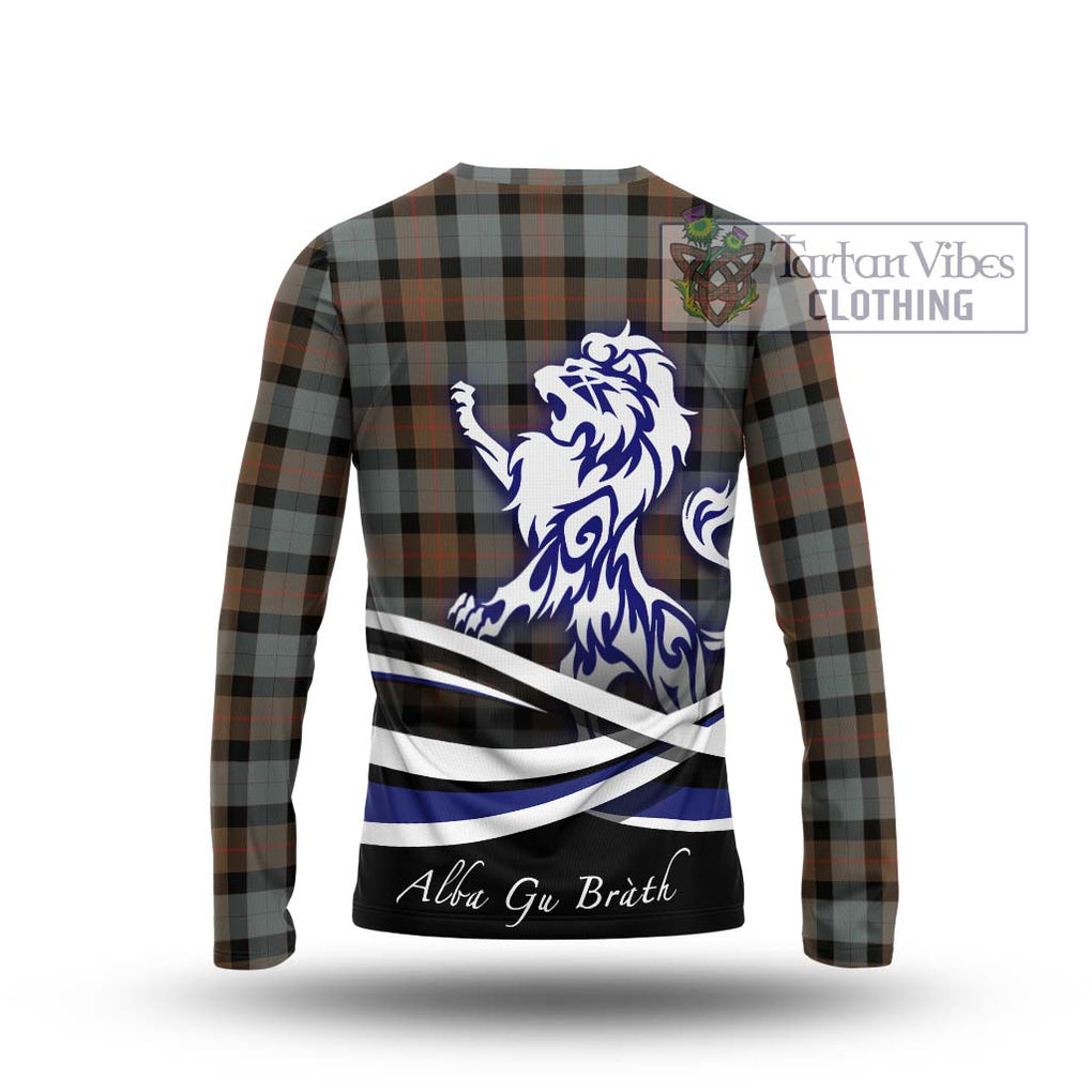 Gunn Weathered Tartan Long Sleeve T-Shirt with Alba Gu Brath Regal Lion Emblem - Tartanvibesclothing Shop