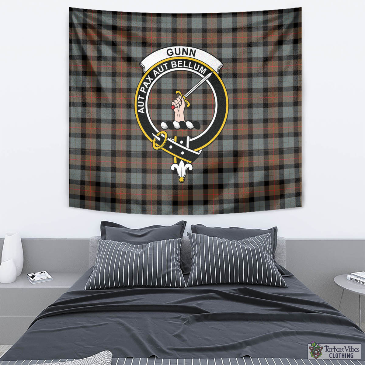 Tartan Vibes Clothing Gunn Weathered Tartan Tapestry Wall Hanging and Home Decor for Room with Family Crest