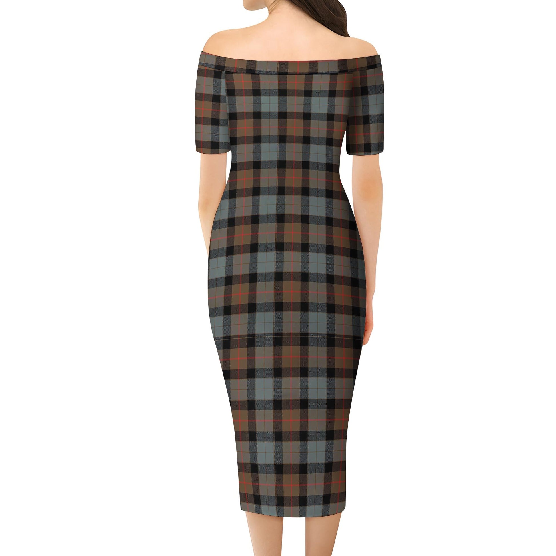 Gunn Weathered Tartan Off Shoulder Lady Dress - Tartanvibesclothing