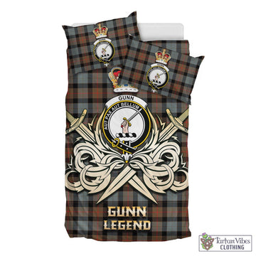 Gunn Weathered Tartan Bedding Set with Clan Crest and the Golden Sword of Courageous Legacy