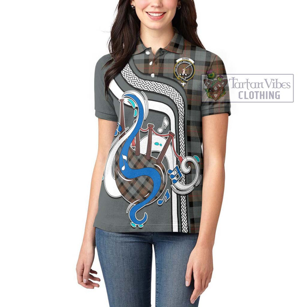 Gunn Weathered Tartan Women's Polo Shirt with Epic Bagpipe Style - Tartanvibesclothing Shop