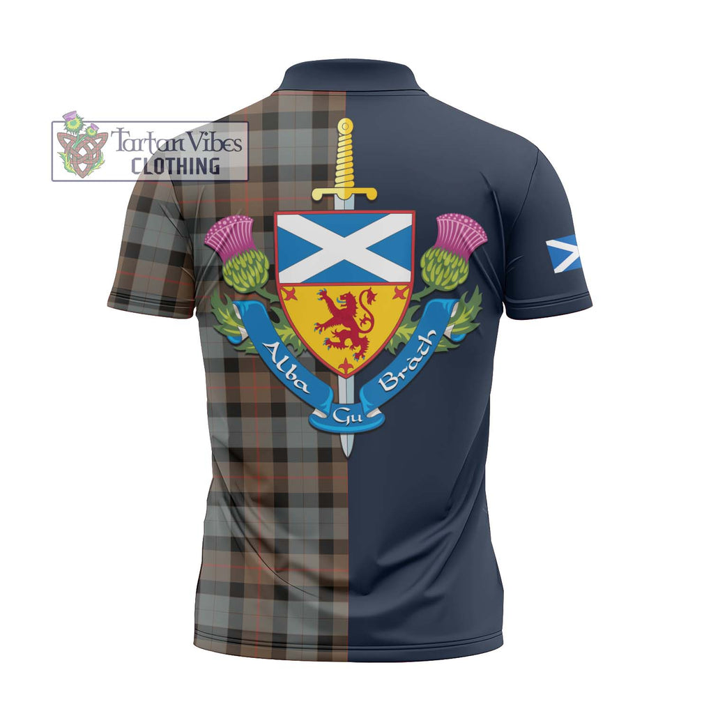 Tartan Vibes Clothing Gunn Weathered Tartan Zipper Polo Shirt with Scottish Lion Royal Arm Half Style