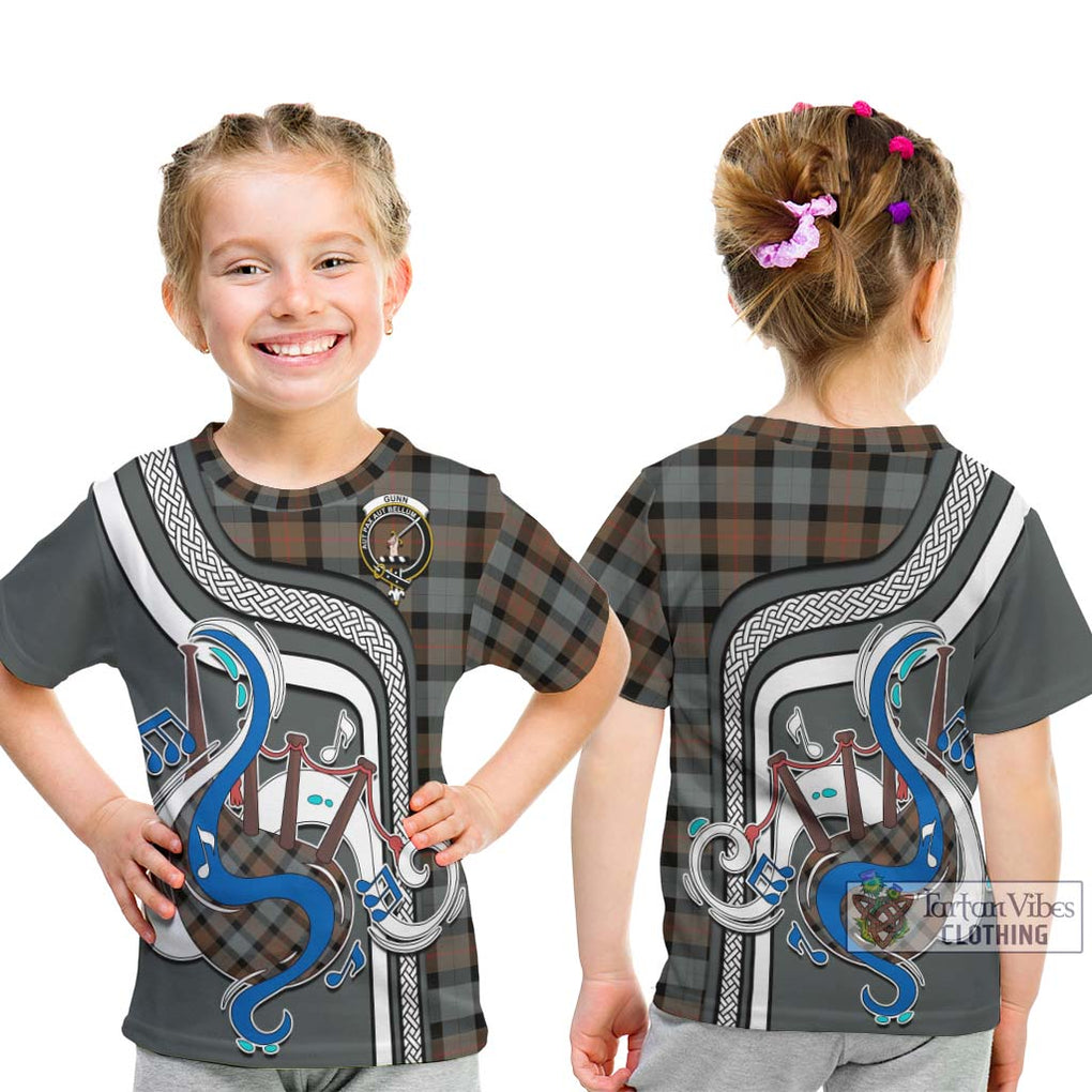 Tartan Vibes Clothing Gunn Weathered Tartan Kid T-Shirt with Epic Bagpipe Style