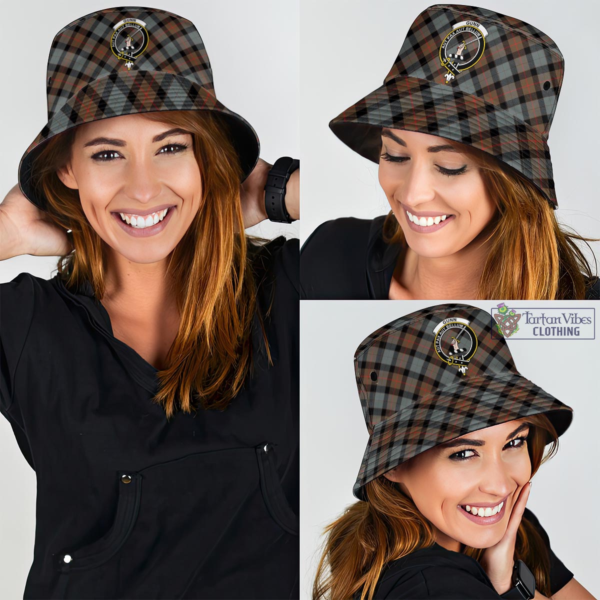 Tartan Vibes Clothing Gunn Weathered Tartan Bucket Hat with Family Crest