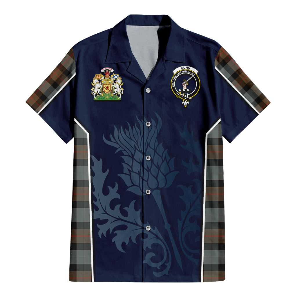 Tartan Vibes Clothing Gunn Weathered Tartan Short Sleeve Button Up Shirt with Family Crest and Scottish Thistle Vibes Sport Style