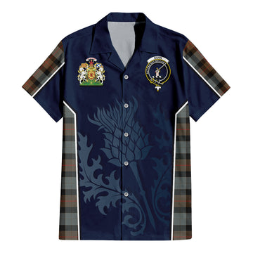 Gunn Weathered Tartan Short Sleeve Button Up Shirt with Family Crest and Scottish Thistle Vibes Sport Style