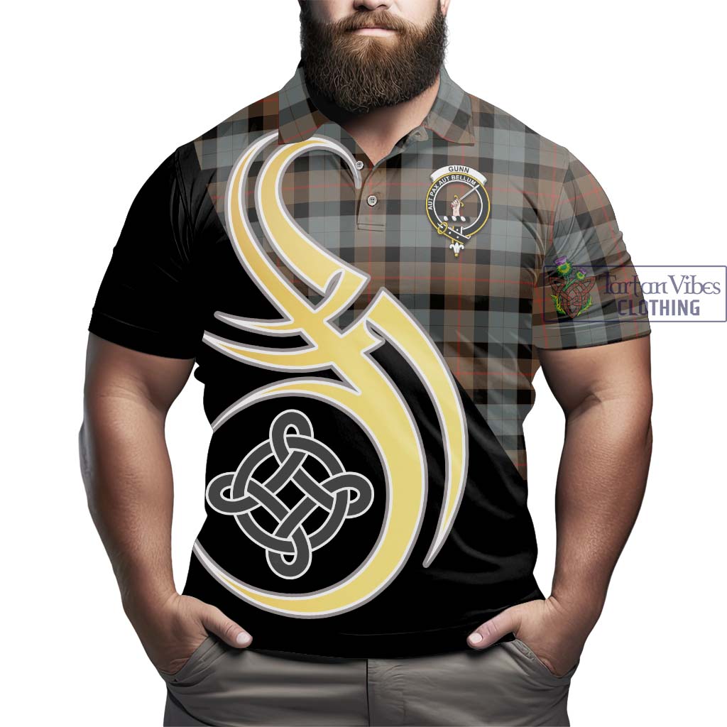 Gunn Weathered Tartan Polo Shirt with Family Crest and Celtic Symbol Style - Tartan Vibes Clothing