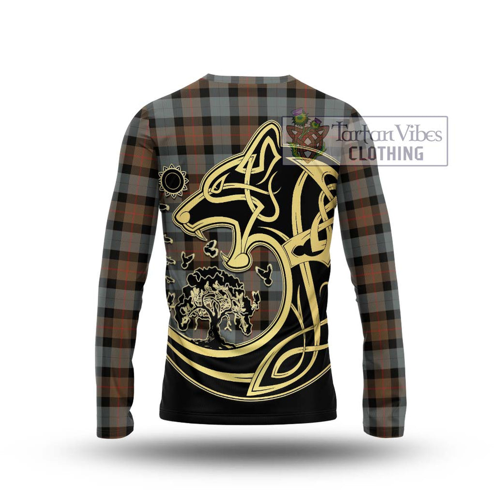 Gunn Weathered Tartan Long Sleeve T-Shirt with Family Crest Celtic Wolf Style - Tartan Vibes Clothing