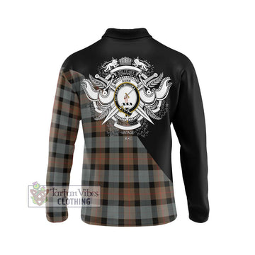 Gunn Weathered Tartan Long Sleeve Polo Shirt with Family Crest and Military Logo Style