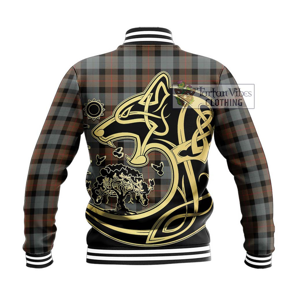 Gunn Weathered Tartan Baseball Jacket with Family Crest Celtic Wolf Style - Tartan Vibes Clothing