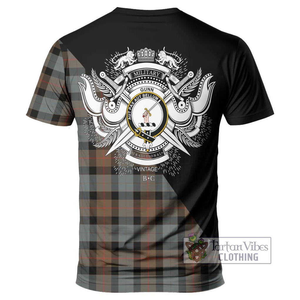 Gunn Weathered Tartan T-Shirt with Family Crest and Military Logo Style - Tartanvibesclothing Shop