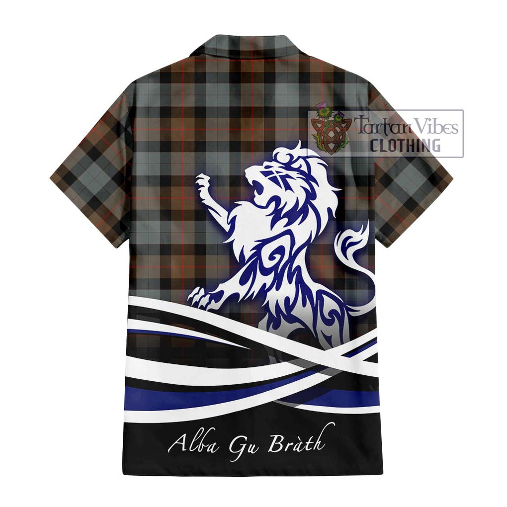 Gunn Weathered Tartan Short Sleeve Button Shirt with Alba Gu Brath Regal Lion Emblem - Tartanvibesclothing Shop