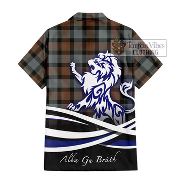 Gunn Weathered Tartan Short Sleeve Button Shirt with Alba Gu Brath Regal Lion Emblem