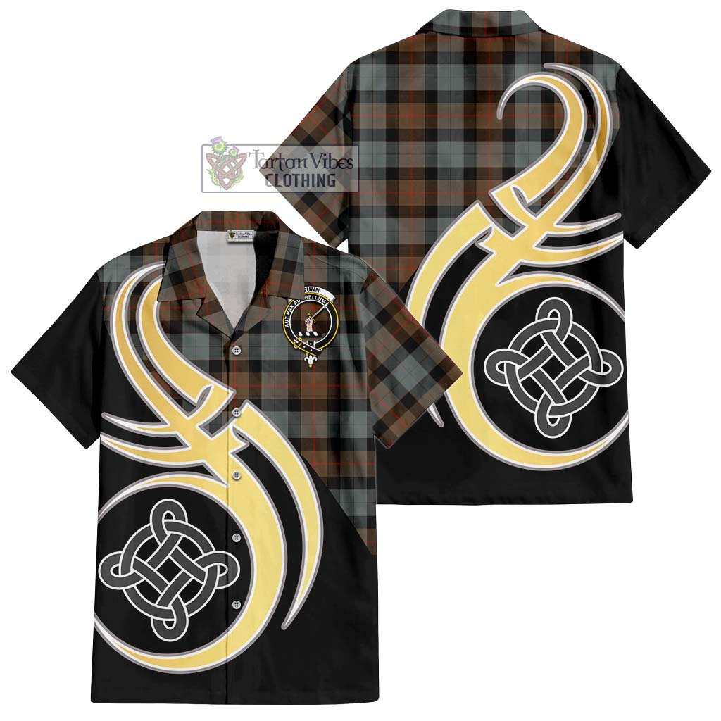 Gunn Weathered Tartan Short Sleeve Button Shirt with Family Crest and Celtic Symbol Style - Tartan Vibes Clothing