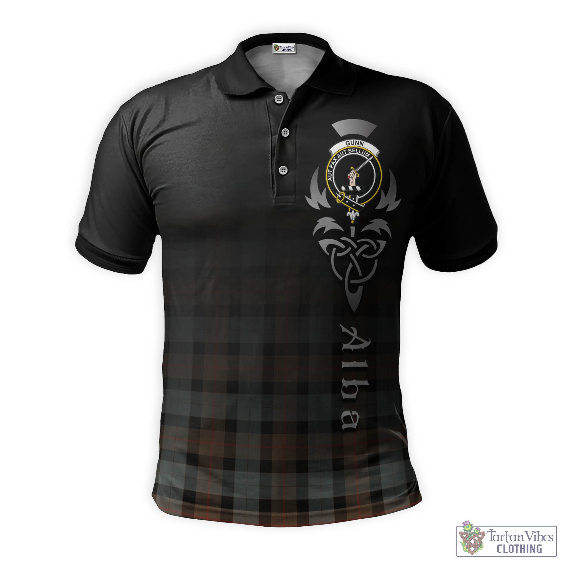 Tartan Vibes Clothing Gunn Weathered Tartan Polo Shirt Featuring Alba Gu Brath Family Crest Celtic Inspired