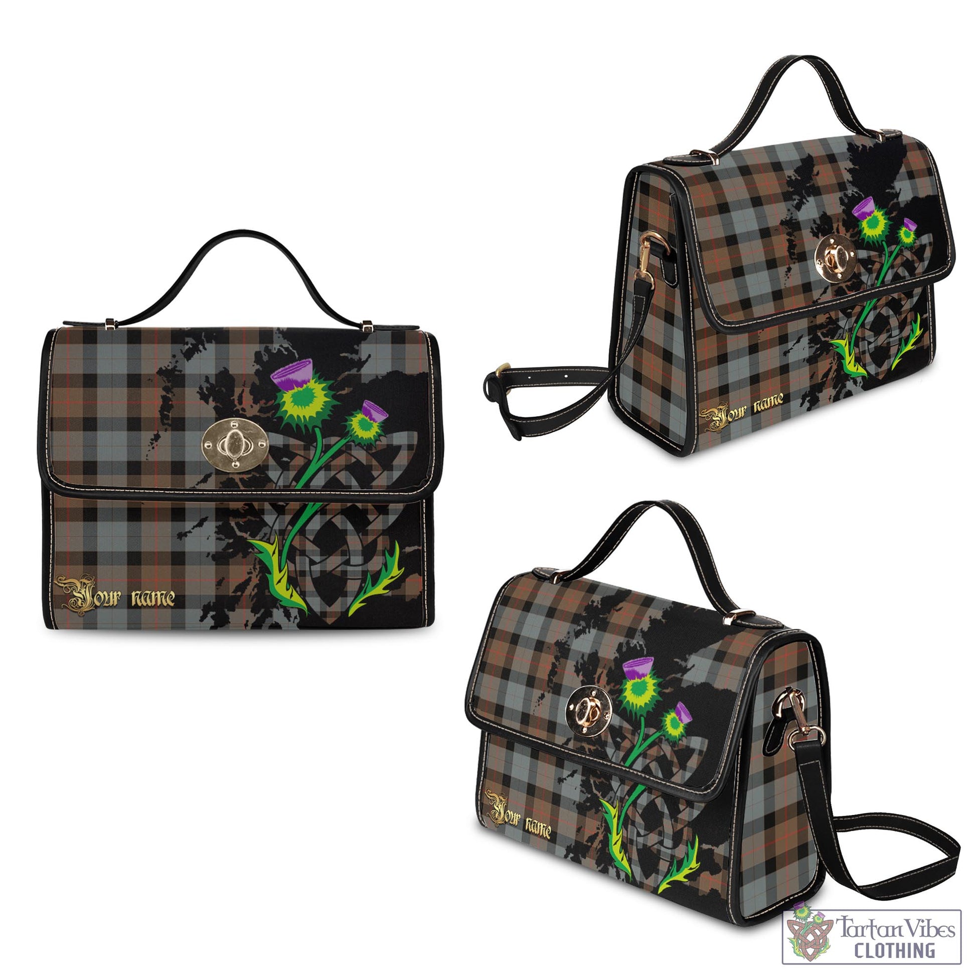 Tartan Vibes Clothing Gunn Weathered Tartan Waterproof Canvas Bag with Scotland Map and Thistle Celtic Accents