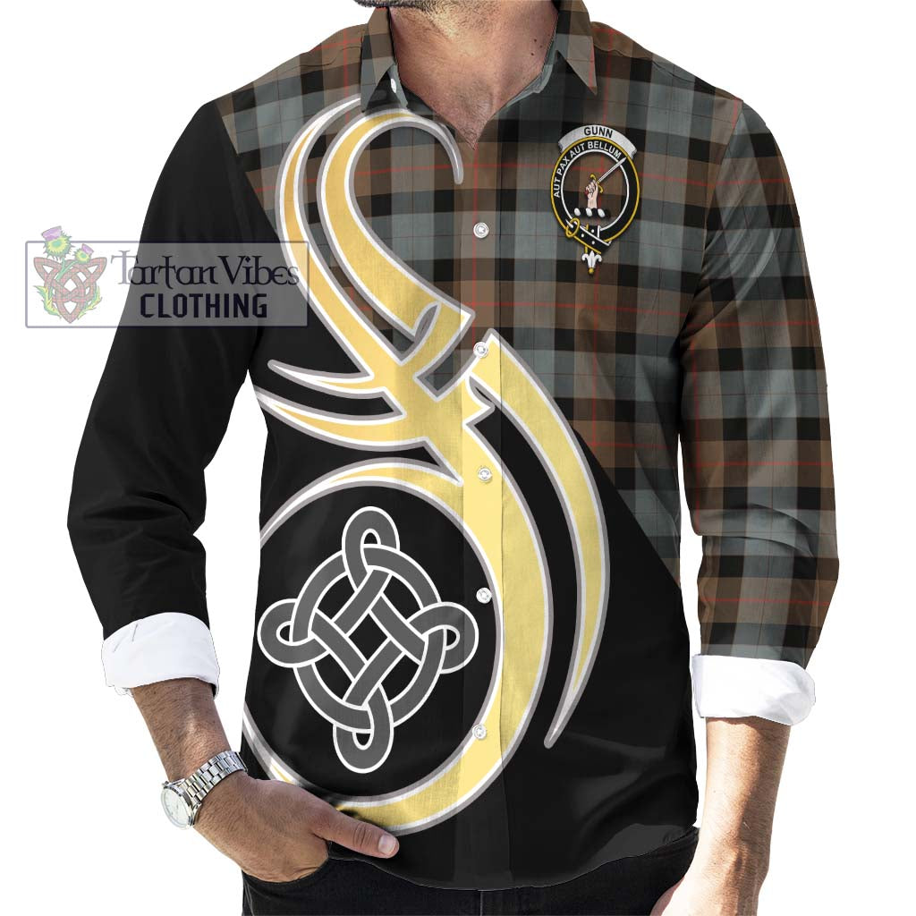 Gunn Weathered Tartan Long Sleeve Button Shirt with Family Crest and Celtic Symbol Style - Tartan Vibes Clothing