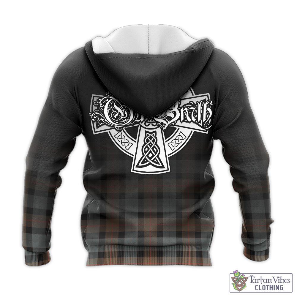 Tartan Vibes Clothing Gunn Weathered Tartan Knitted Hoodie Featuring Alba Gu Brath Family Crest Celtic Inspired