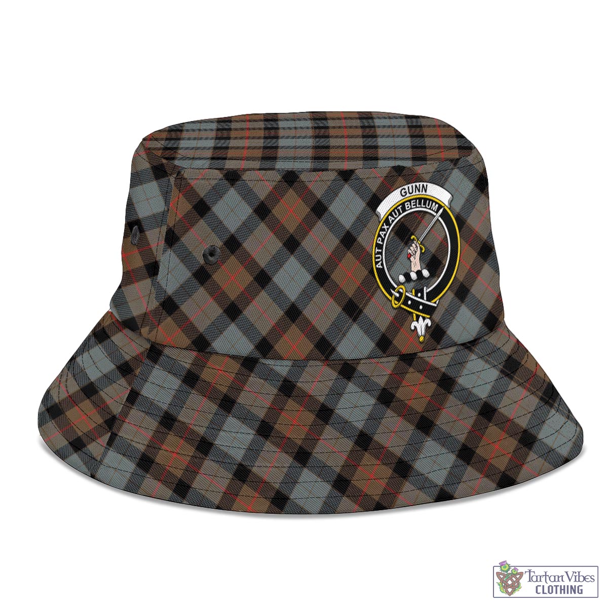 Tartan Vibes Clothing Gunn Weathered Tartan Bucket Hat with Family Crest