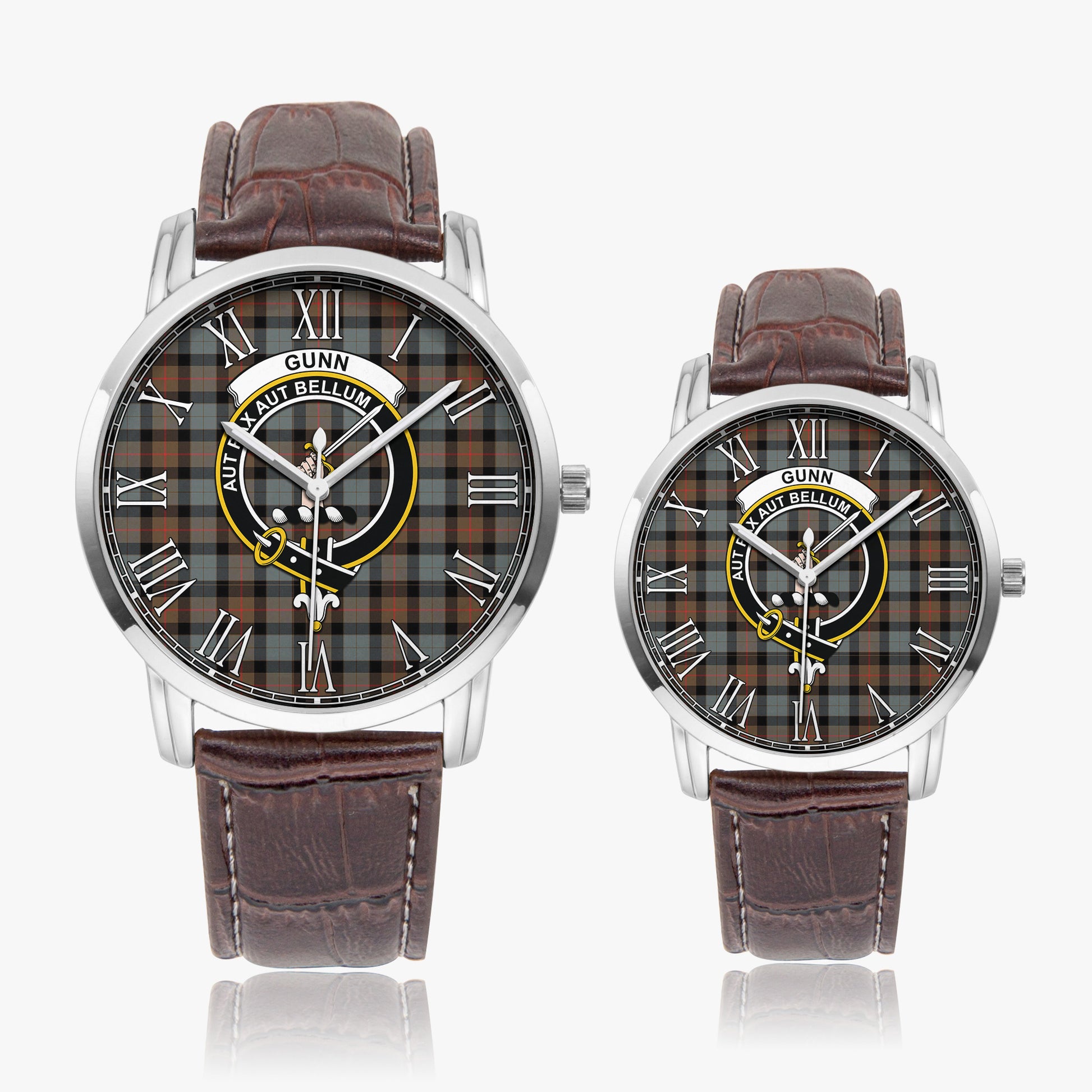 Gunn Weathered Tartan Family Crest Leather Strap Quartz Watch - Tartanvibesclothing