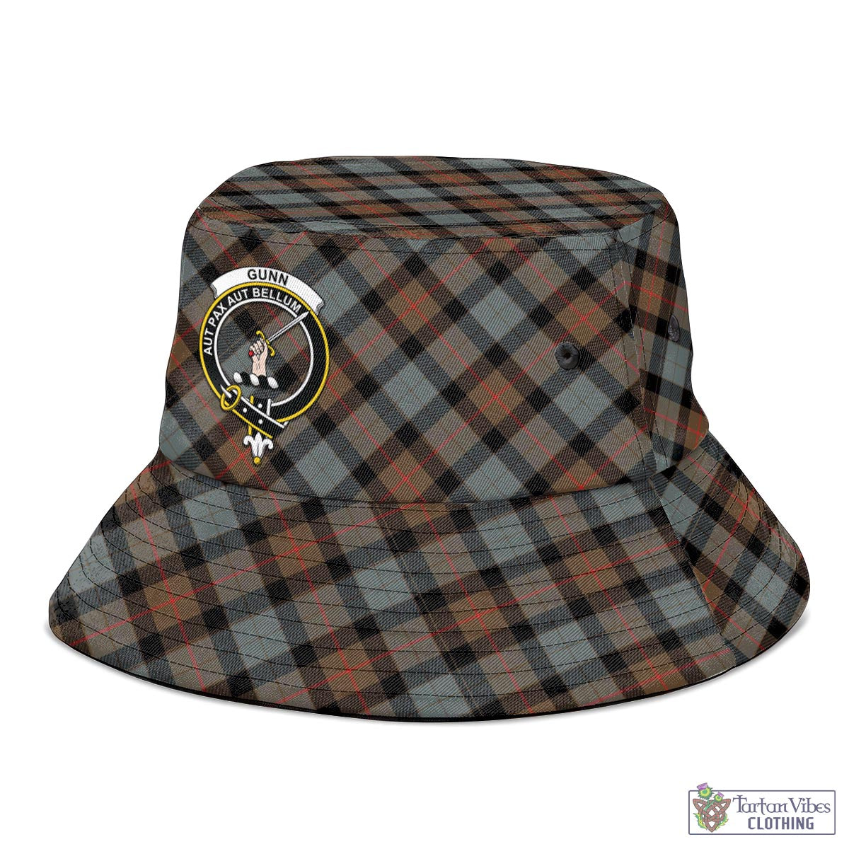 Tartan Vibes Clothing Gunn Weathered Tartan Bucket Hat with Family Crest