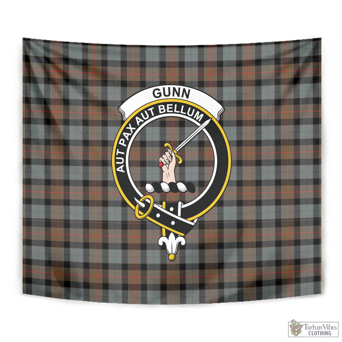 Tartan Vibes Clothing Gunn Weathered Tartan Tapestry Wall Hanging and Home Decor for Room with Family Crest