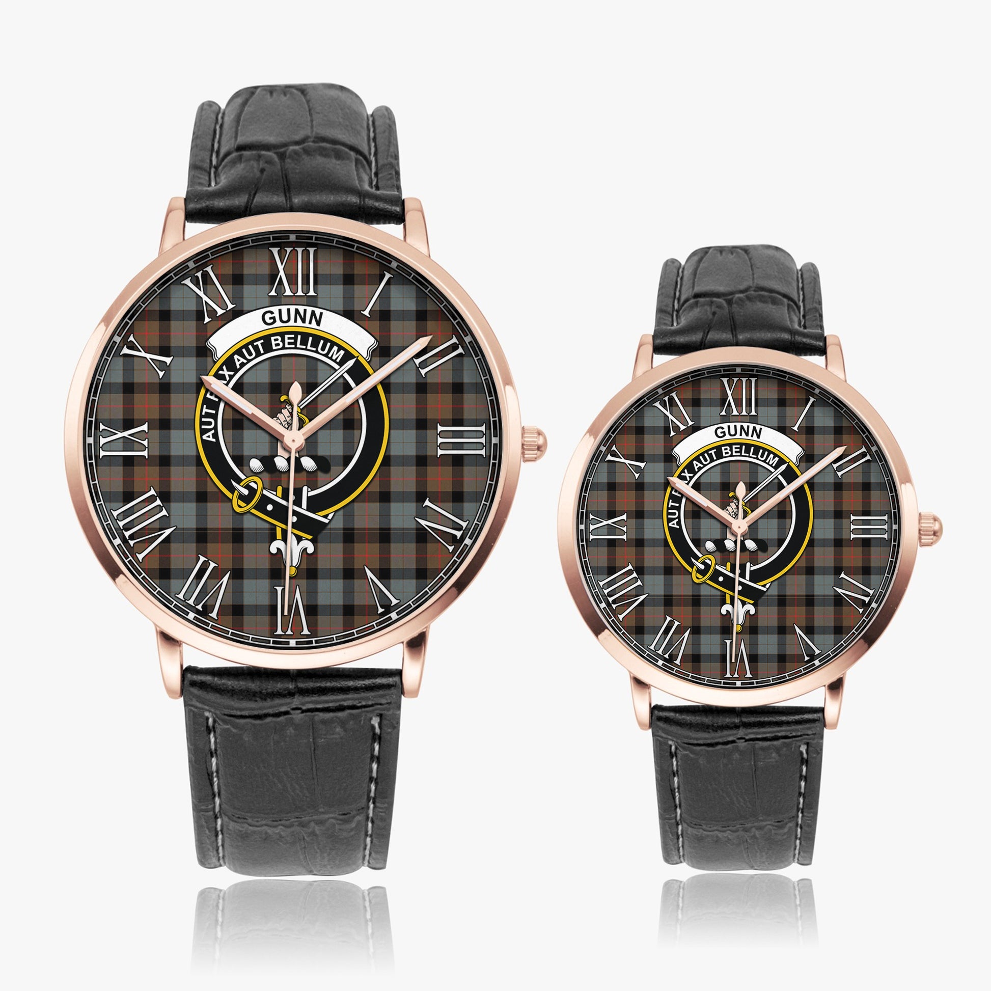 Gunn Weathered Tartan Family Crest Leather Strap Quartz Watch - Tartanvibesclothing