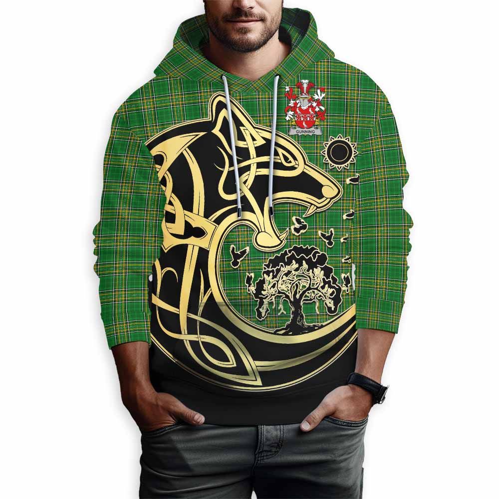 Tartan Vibes Clothing Gunning Irish Tartan Hoodie with Coat of Arms Celtic Wolf Style