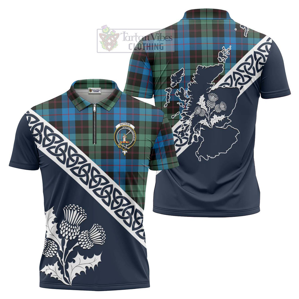 Tartan Vibes Clothing Guthrie Tartan Zipper Polo Shirt Featuring Thistle and Scotland Map