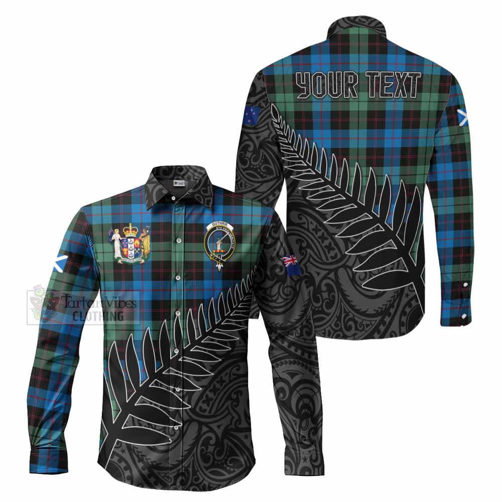 Tartan Vibes Clothing Guthrie Crest Tartan Long Sleeve Button Shirt with New Zealand Silver Fern Half Style