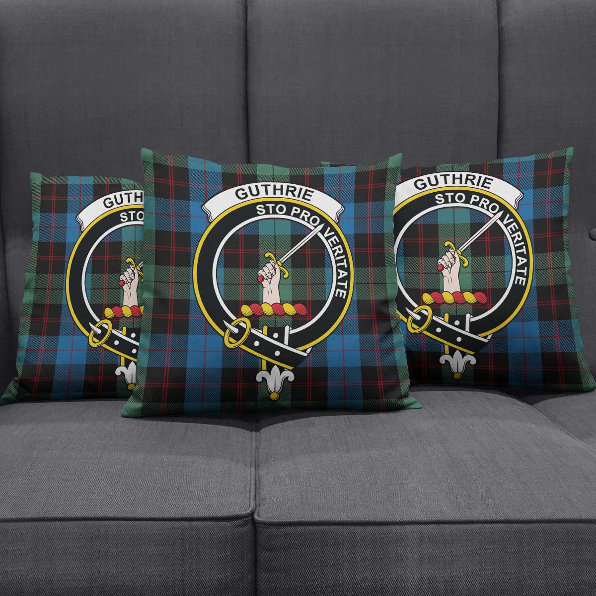 Guthrie Tartan Pillow Cover with Family Crest Square Pillow Cover - Tartanvibesclothing