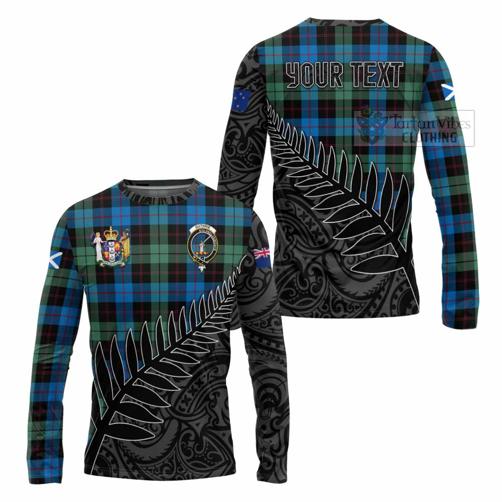 Tartan Vibes Clothing Guthrie Crest Tartan Long Sleeve T-Shirt with New Zealand Silver Fern Half Style