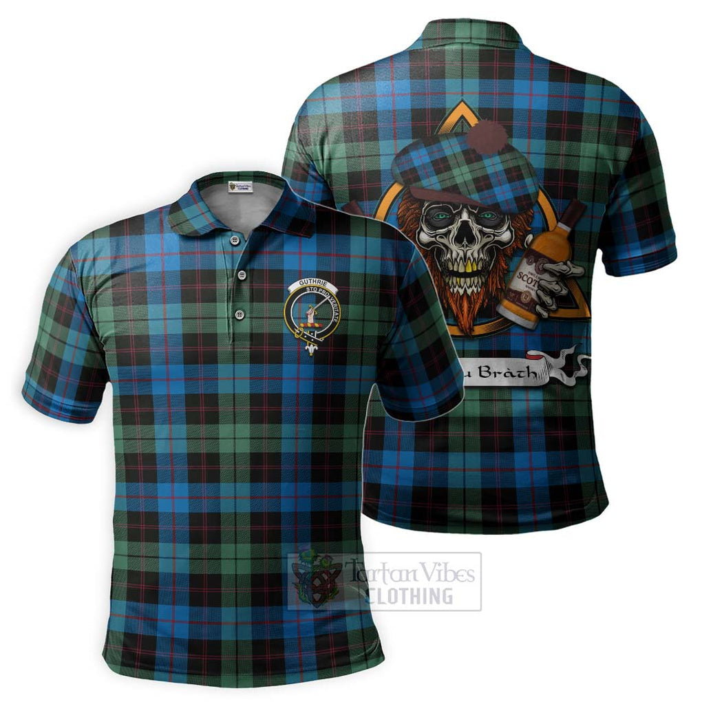 Tartan Vibes Clothing Guthrie Tartan Polo Shirt with Family Crest and Bearded Skull Holding Bottles of Whiskey