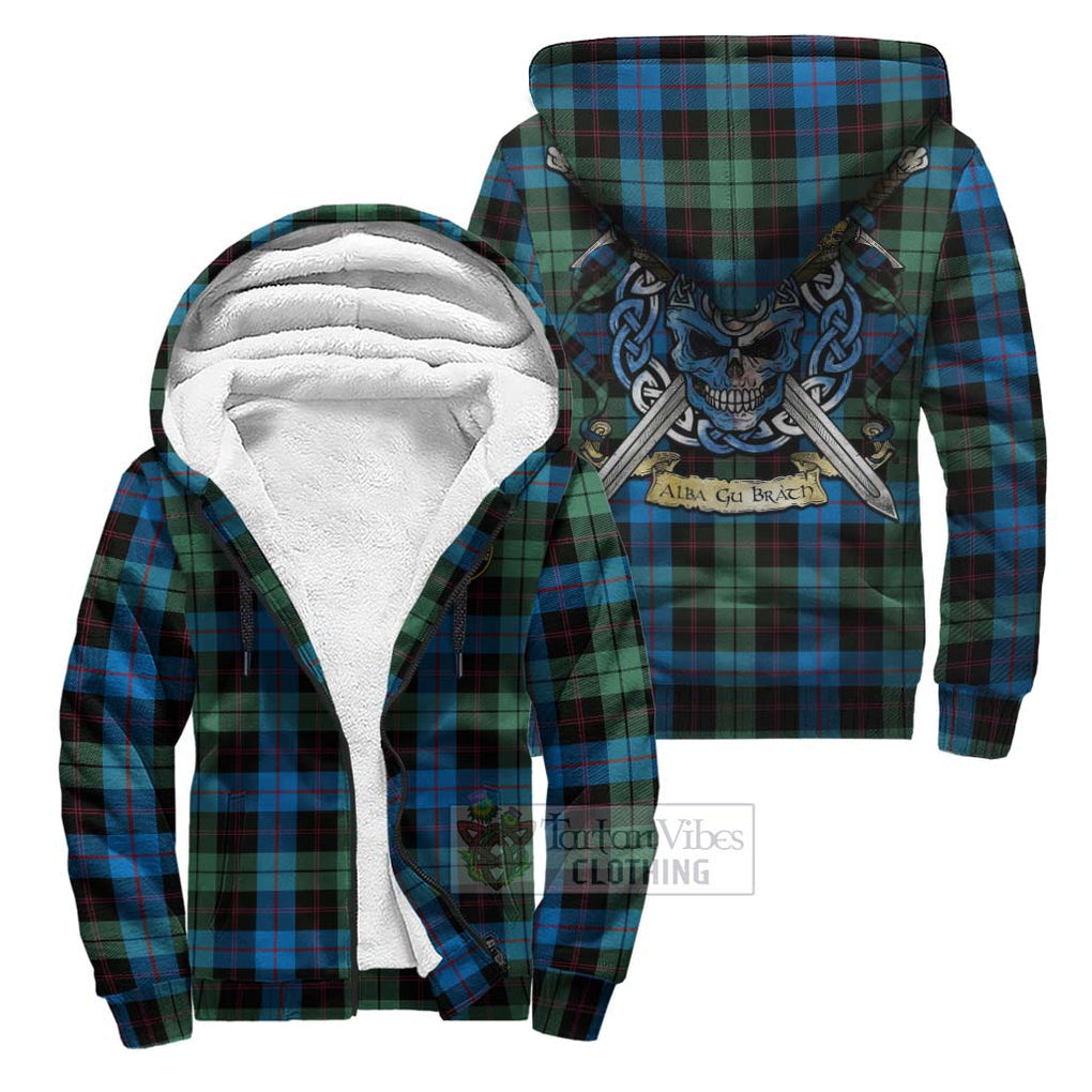 Tartan Vibes Clothing Guthrie Tartan Sherpa Hoodie with Family Crest Celtic Skull Style