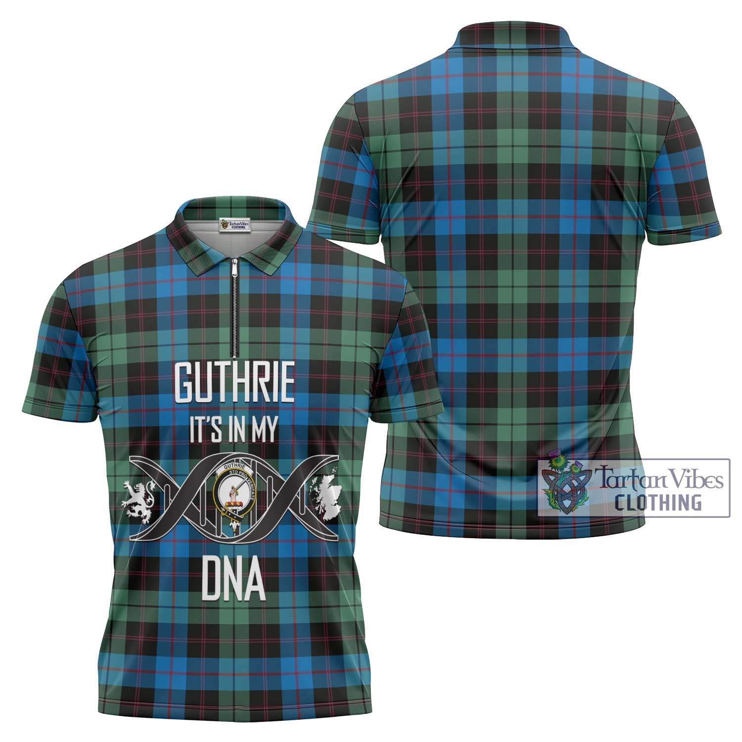 Tartan Vibes Clothing Guthrie Tartan Zipper Polo Shirt with Family Crest DNA In Me Style