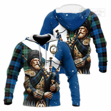 Guthrie Tartan Knitted Hoodie with Family Crest Scottish Bagpiper Vibes